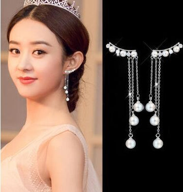 E1277 - Diamond pearl tassel earrings